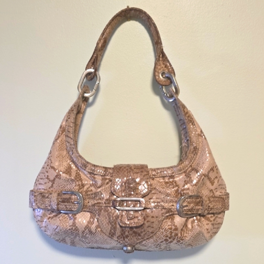 New York & Company Tan Shoulder Bag with Snake Print